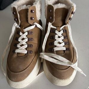 Roxy Brown Suede Sherpa-Trim High Top Sneakers